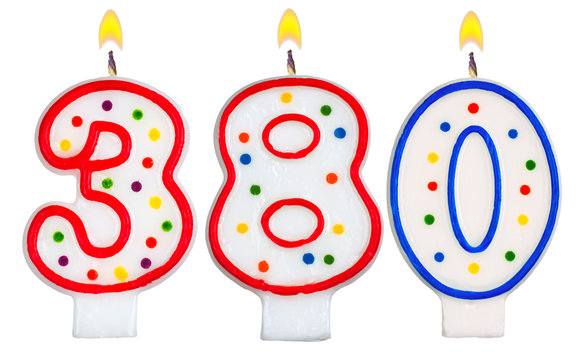candles number three hundred eighty isolated on white background