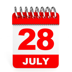 Calendar on white background. 28 July.