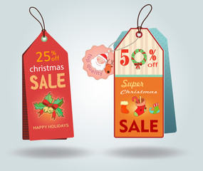 Collection of sale discount origami, ribbons, labels.
