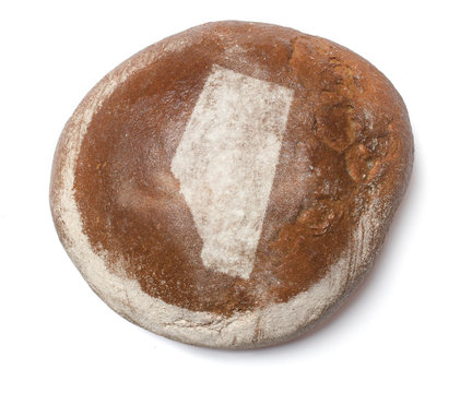 recommend clip art: A loaf of fresh bread covered with rye flour in the shape of Alb