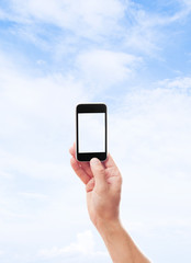 mobile phone on blue sky background