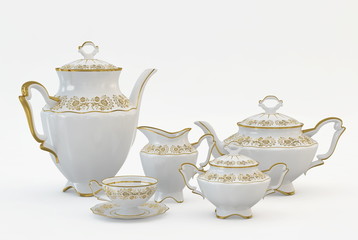 Set of antique tea and coffee cups, isolated © xaver