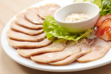 Slices of boiled beef tongue