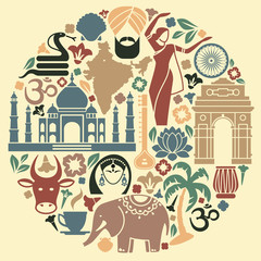 Icons of India in the form of a circle