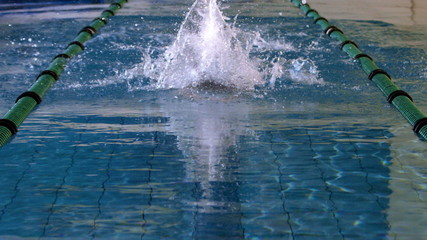 Fit female swimmer doing the butterfly stroke in swimming pool