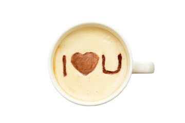 latte art - isolated cup of coffee with 'I love you'