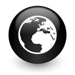 earth black glossy internet icon