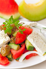 Greek salad with melon and water melon