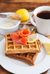 Potato waffles with salted salmon