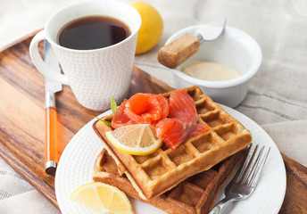 Potato waffles with salted salmon