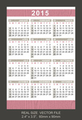 pocket calendar 2015, start on Sunday