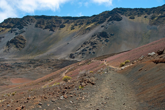Haleakala crater with trails in Haleakala National Park on Maui