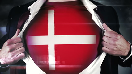 Businessman opening shirt to reveal swiss flag - Powered by Adobe