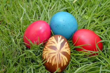 Easter Dekoration with colorful egs in grass