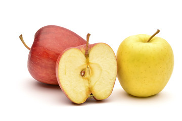 Apple and slice on a white background