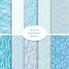 Kussenhoes Set of 10 seamless waves and curls backgrounds © depiano
