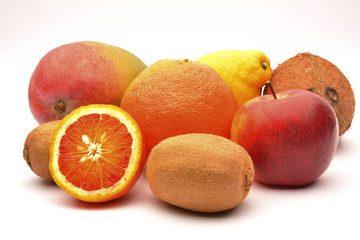 Exotic fruits on white background