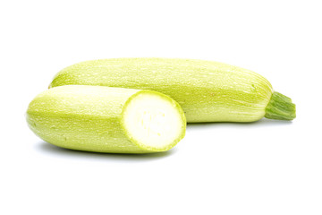 Pair of fresh green zucchini on white background