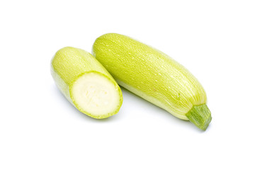 Pair of fresh green zucchini on white background
