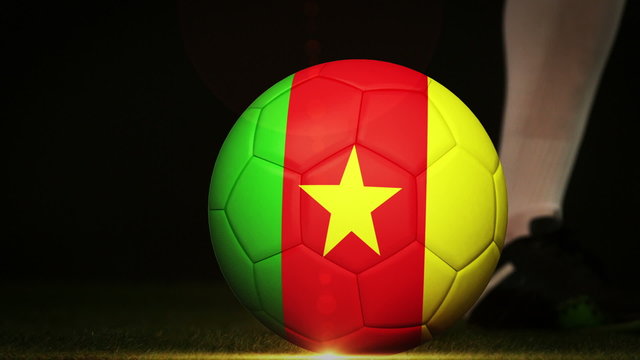 Football player kicking cameroon flag ball