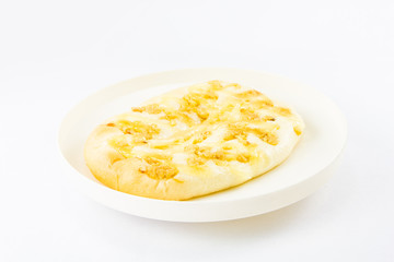 Bread dried shredded pork on white background