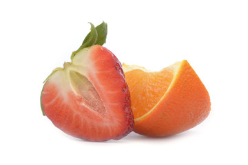 Strawberries and tangerine isolated on white background