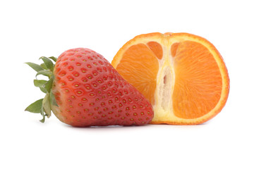 Strawberries and tangerine isolated