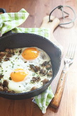 Fried eggs with mushrooms