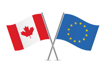European Union and Canadian flags. Vector illustration.