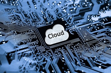 symbol of a cloud on computer circuit board - cloud computing