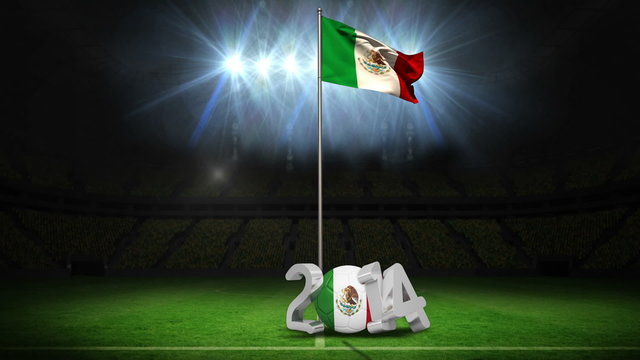 Mexico national flag waving on football pitch with message