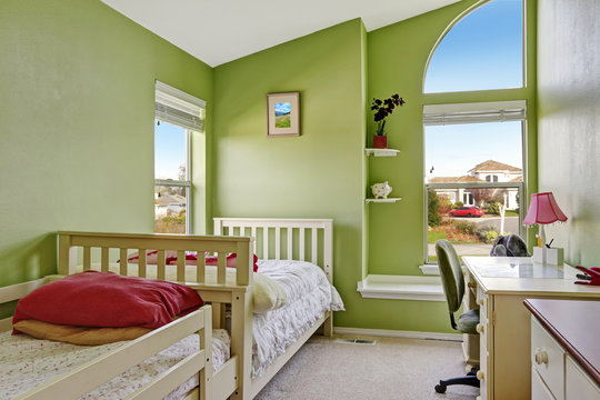 Happy kids room in bright green color
