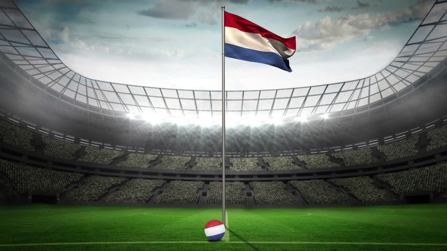 Netherlands national flag waving on flagpole