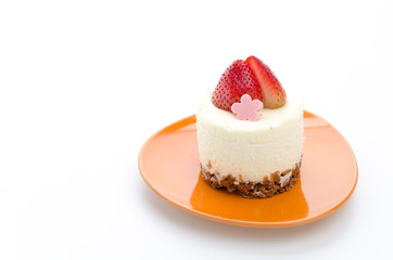 Strawberry cheesecake isolated on white background