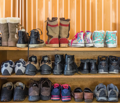 Shoes are on the shelf in indoor