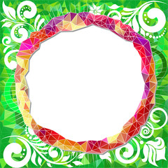 Round frame for photo on green background with triangles