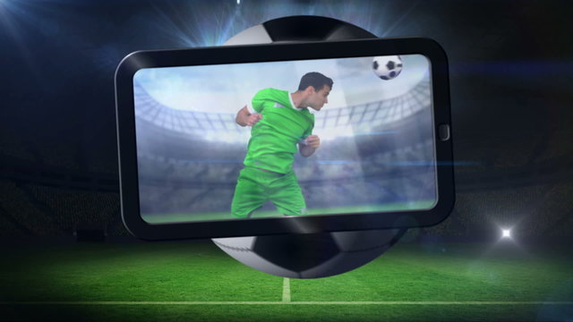 World cup animation with tablet screen showing player