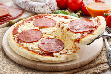 Italian cuisine: pizza with salami