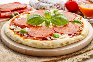 Italian cuisine: pizza with salami