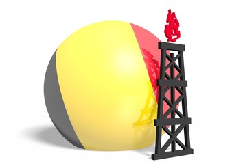 belgium national flag on sphere and 3d gas rig model near 
