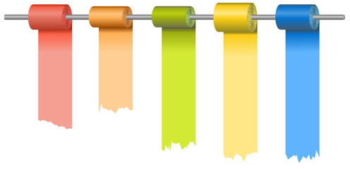 Vector version of rolls of colored papers at metal rod