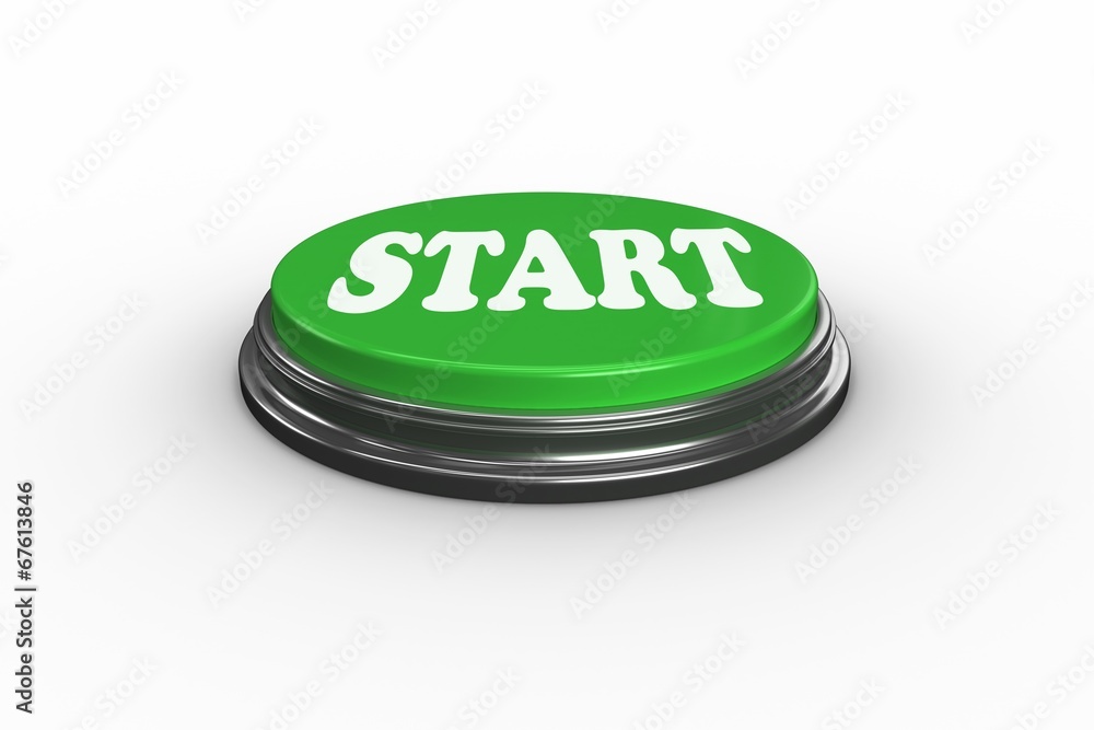 Poster Start on digitally generated green push button
