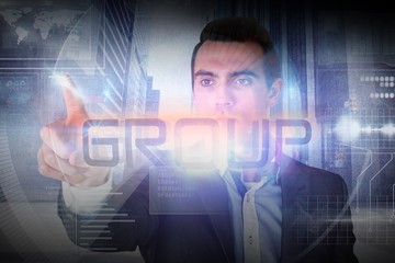 Businessman presenting the word group