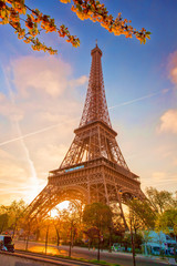 Fototapeta na wymiar Eiffel Tower against sunrise in Paris, France