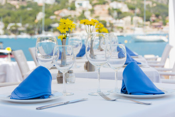 Table set at beach