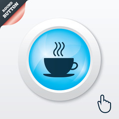 Coffee cup sign icon. Hot coffee button.