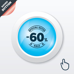 60 percent discount sign icon. Sale symbol.