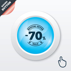 70 percent discount sign icon. Sale symbol.