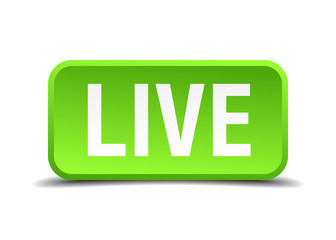 Live green 3d realistic square isolated button