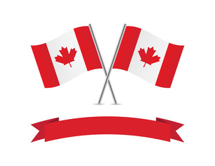 Canadian flags and banner. Vector illustration.